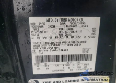 2010 Ford F-150 Fx4/Harley-Davidson/King Ranch/Lariat/Platinum/Xl/Xlt from USA, damaged, VIN 1FTFW1EV8AKE52593